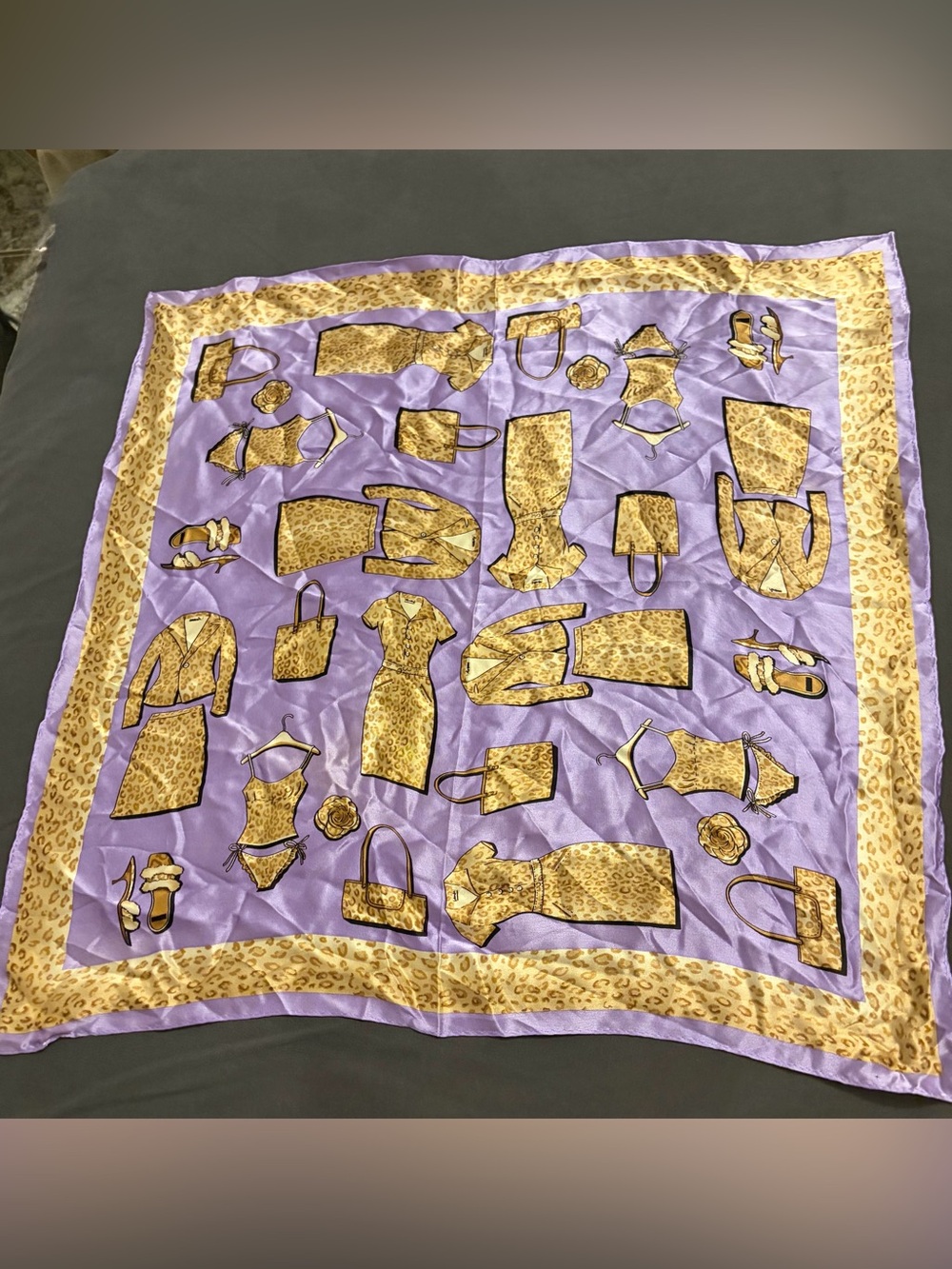 Collection XIIX Vintage 100% Silk Scarf Lavender Cheetah Novelty Print